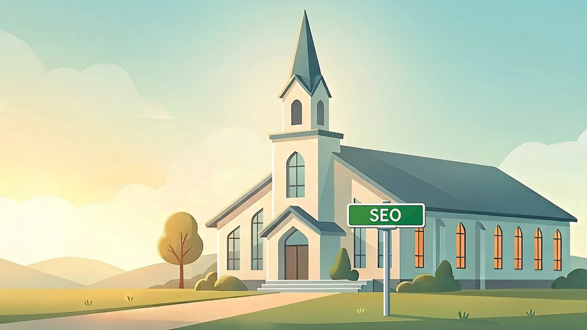 SEO for churches guide cover graphic featuring website optimization tips
